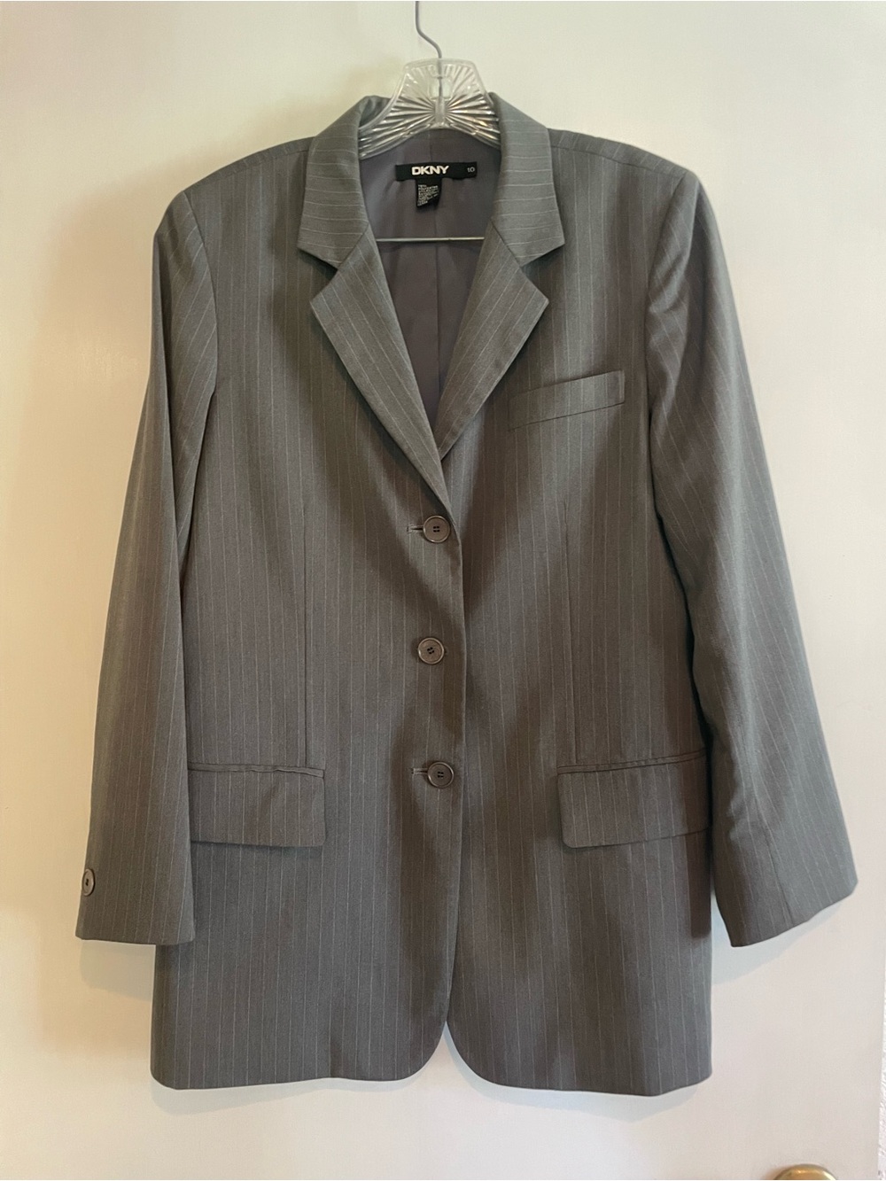 DKNY Gray Pinstripe Tailored Suit Set (Blazer and Pants)